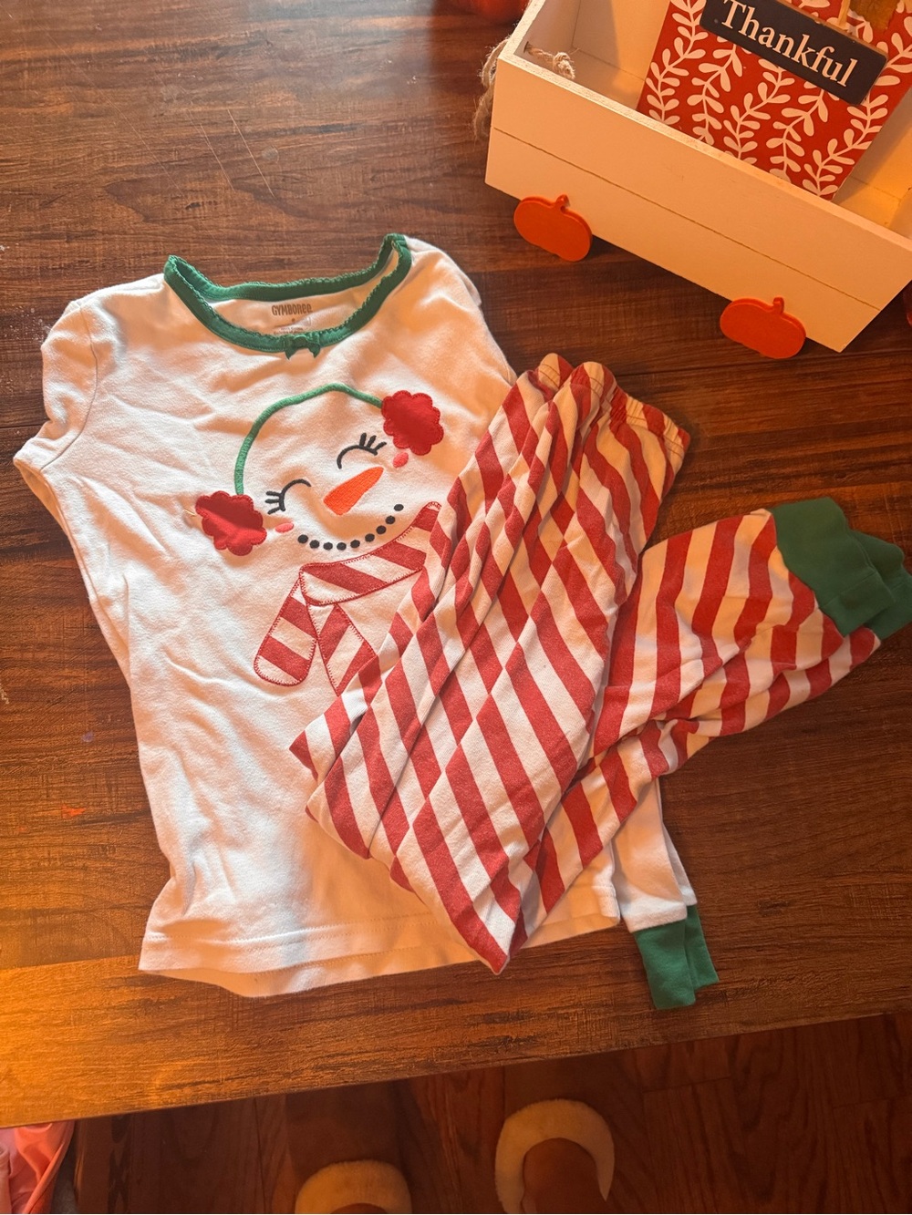 Carter's White Top with Red Stripe Snowman Pajama Set